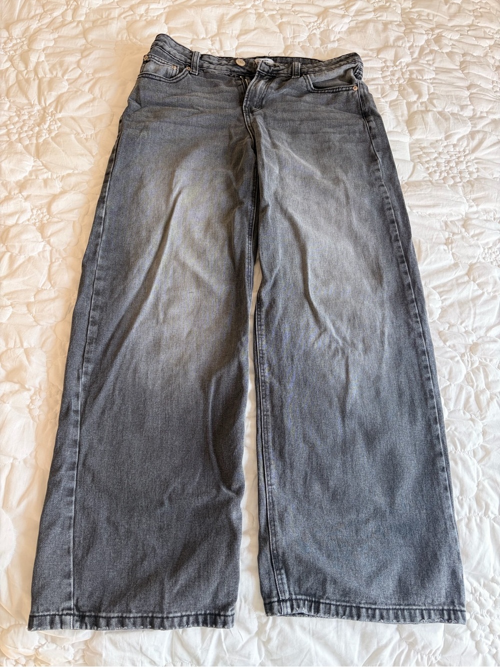 Wide Leg Teens Jeans - Faded Charcoal Gray